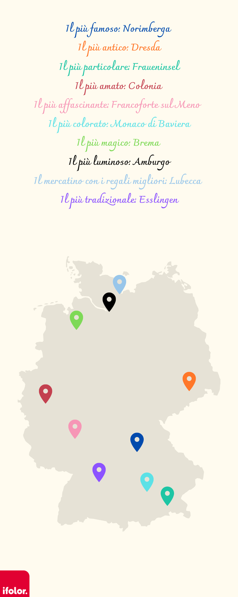 Mappa dei migliori mercatini di Natale in Germania. Mappa dei migliori mercatini di Natale in Germania.