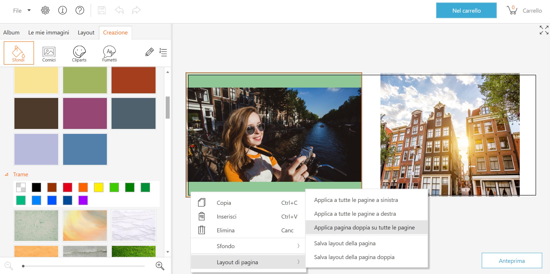 Usare gli sfondi per più pagine dell’album fotografico Usare gli sfondi per più pagine dell’album fotografico