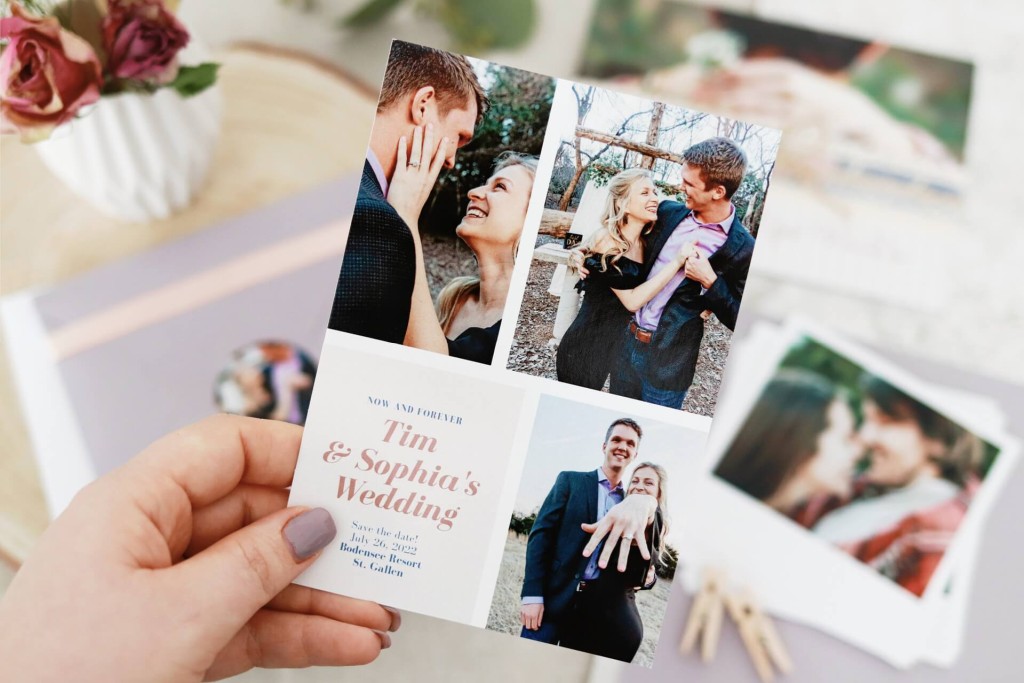 Hochzeitseinladung als Postkarte mit Collage
