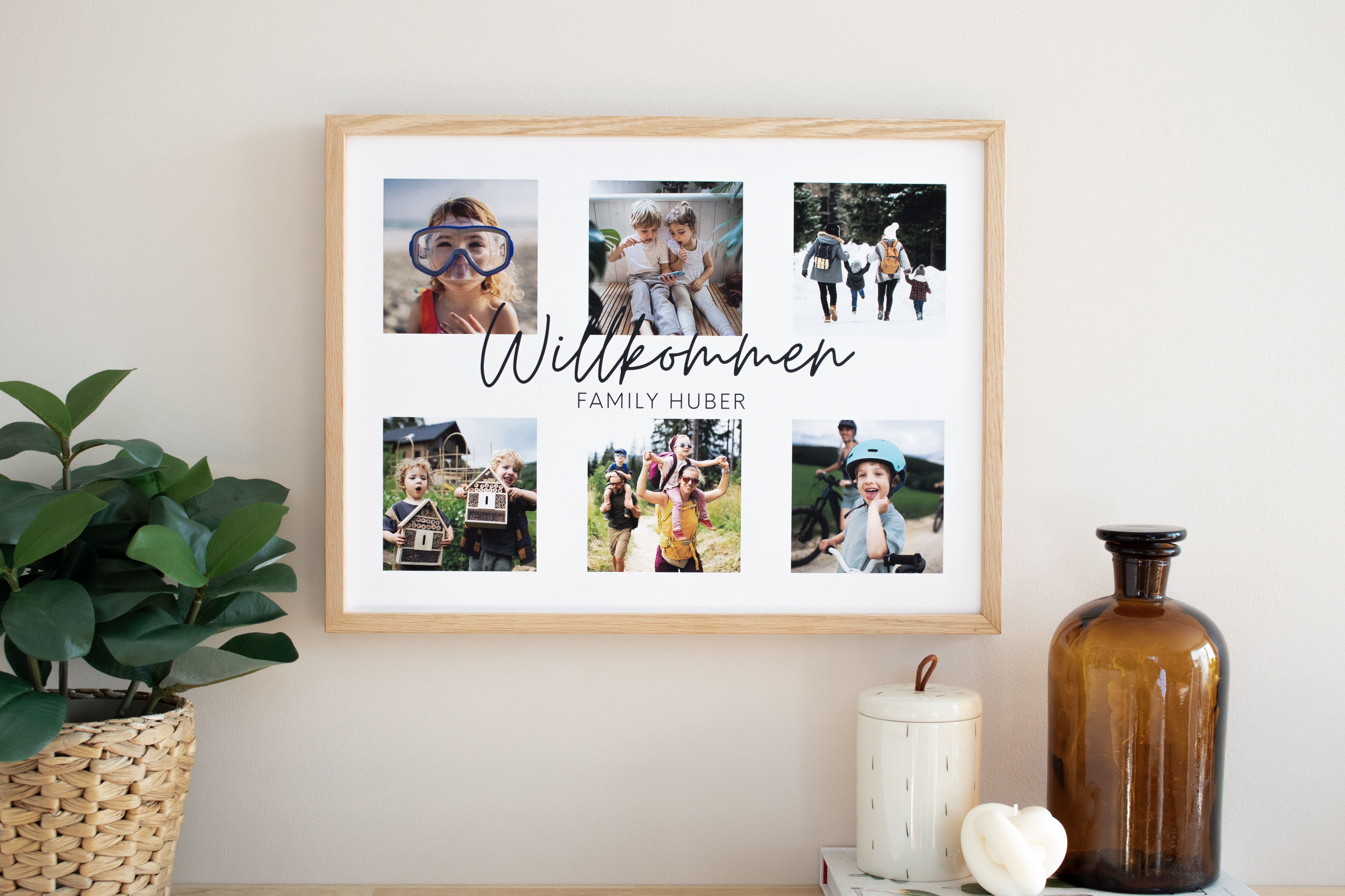 Fotoposter im Holzrahmen als individuelles Willkommensschild für dein Zuhause gestalten.