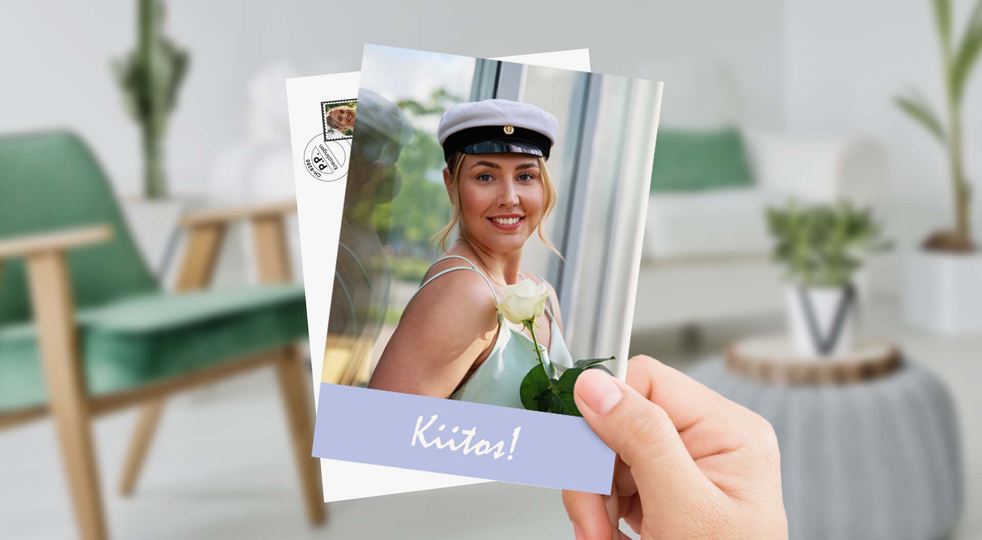 A thank you card for a graduation party with your own photo