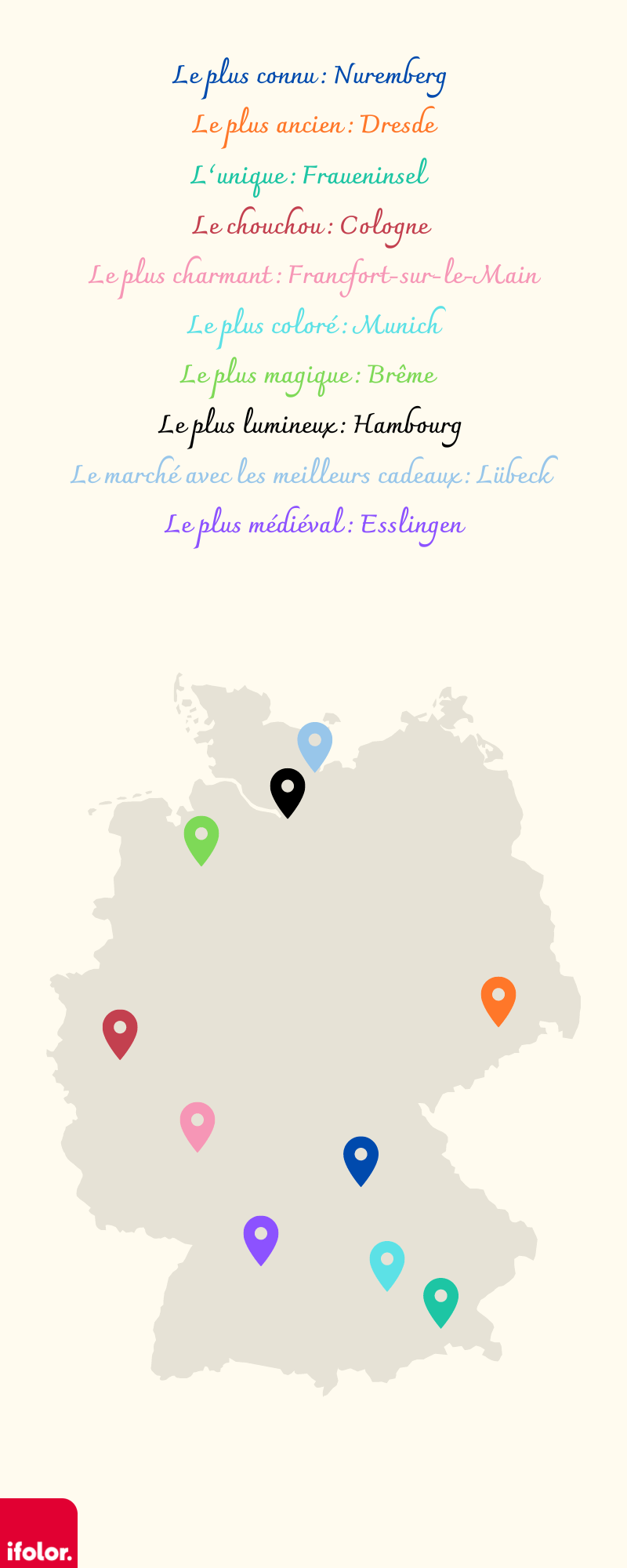 Carte des plus beaux marchés de Noël d'Allemagne.