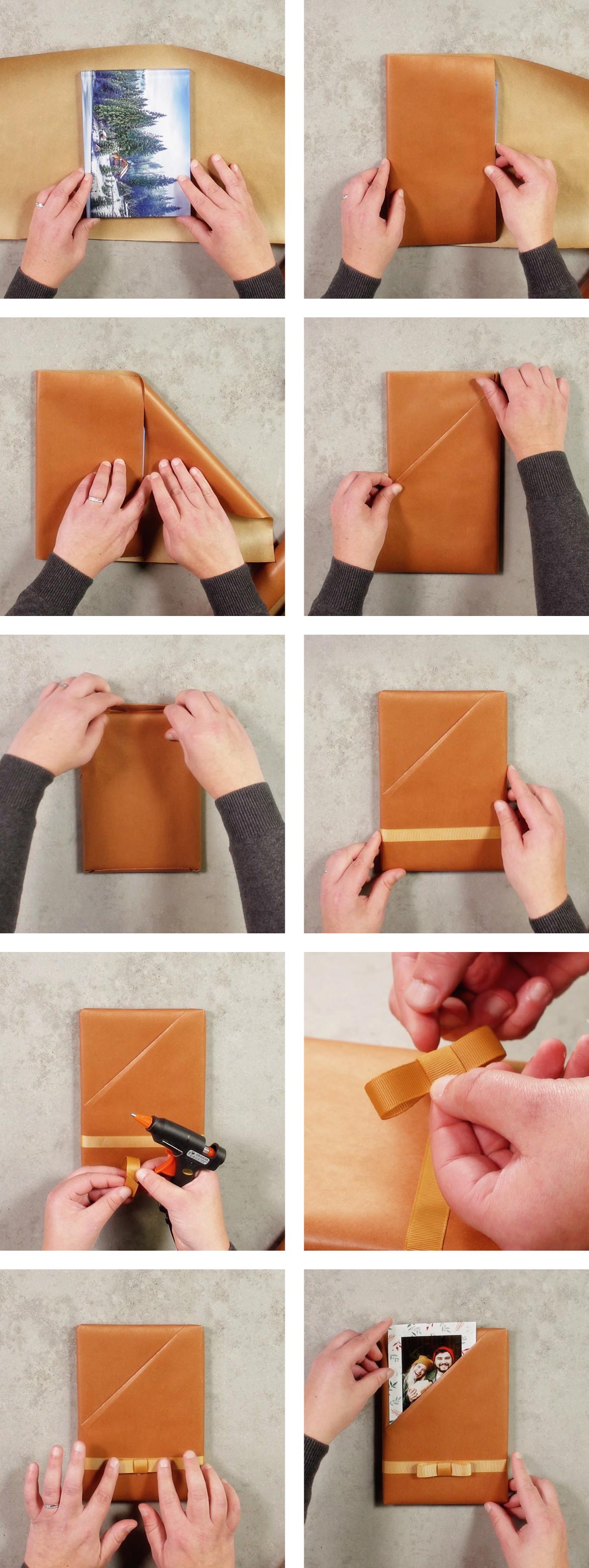 Vaihekuvat taskupaketin taitteluun