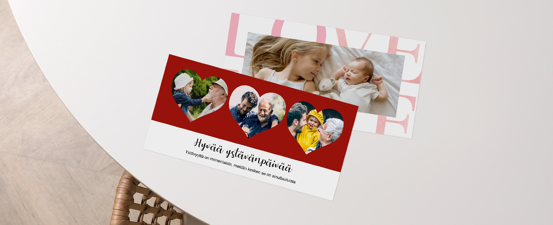 Ystävänpäiväkortit pöydällä