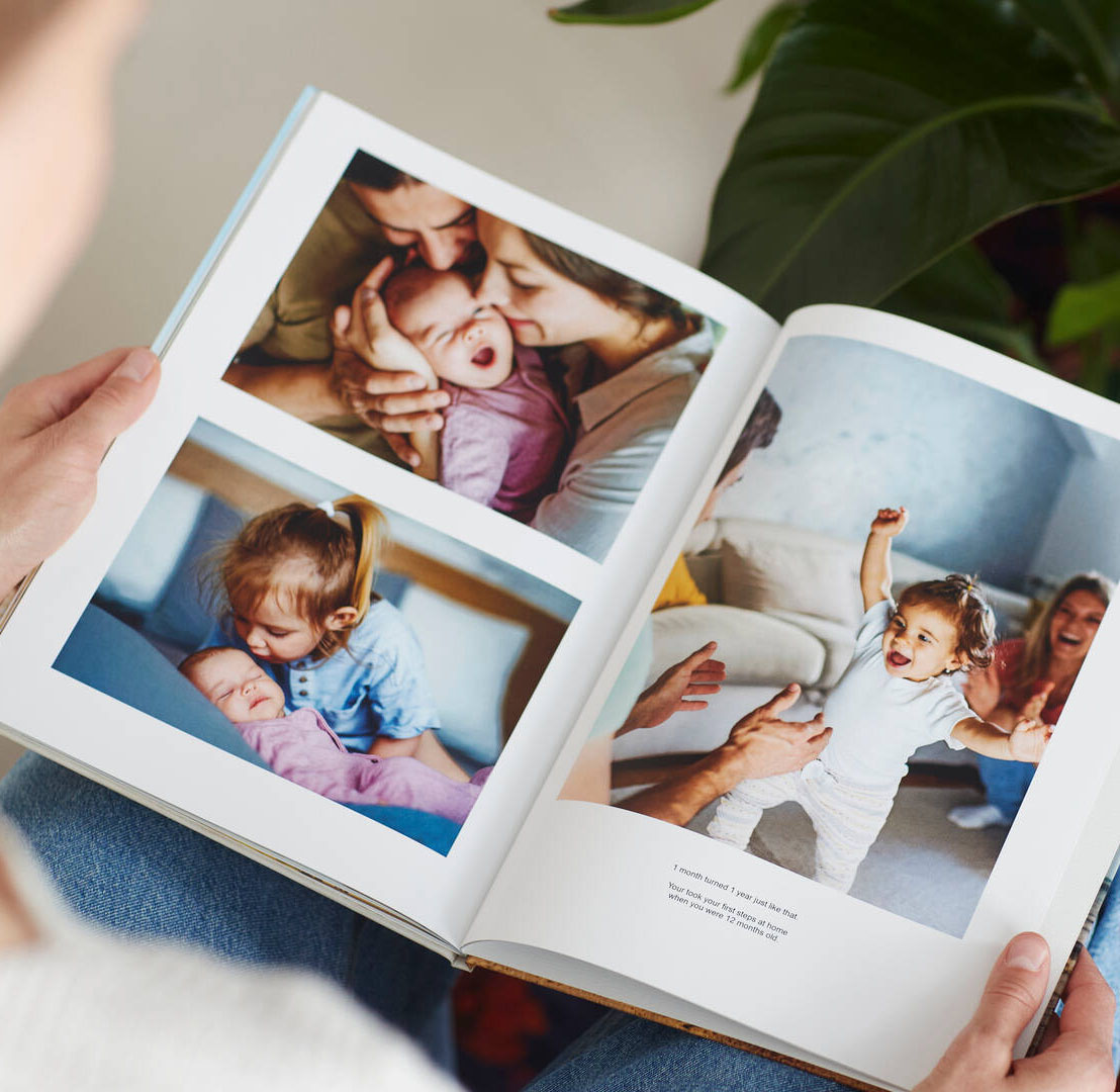 Woman reading a photo book