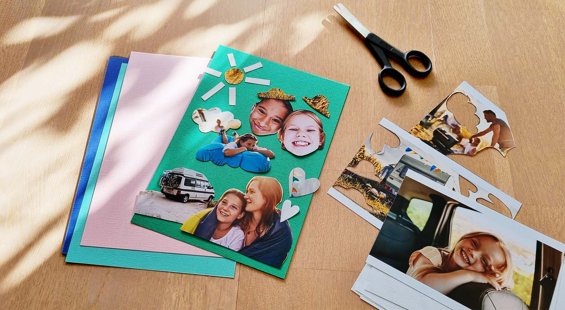 Valokuvista askarreltu taideteos äitienpäiväksi