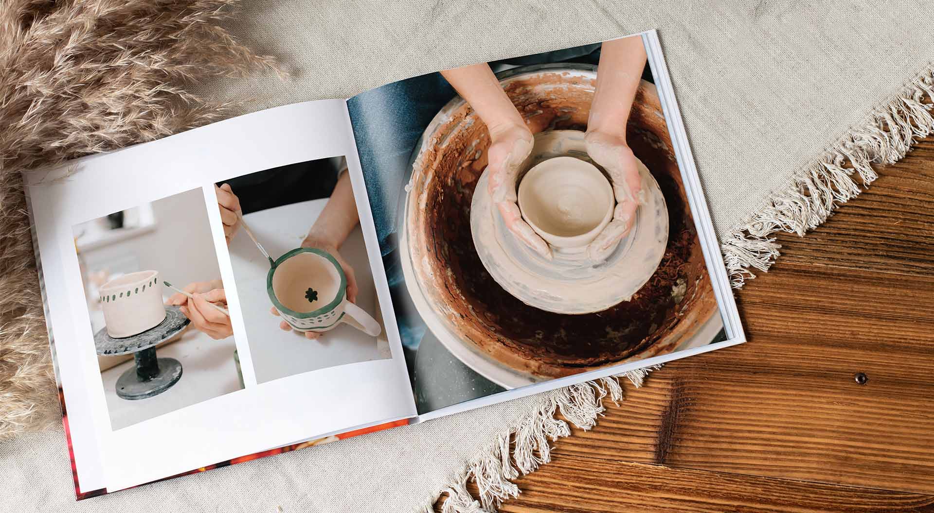 Fotoboksuppslag om keramikhobby