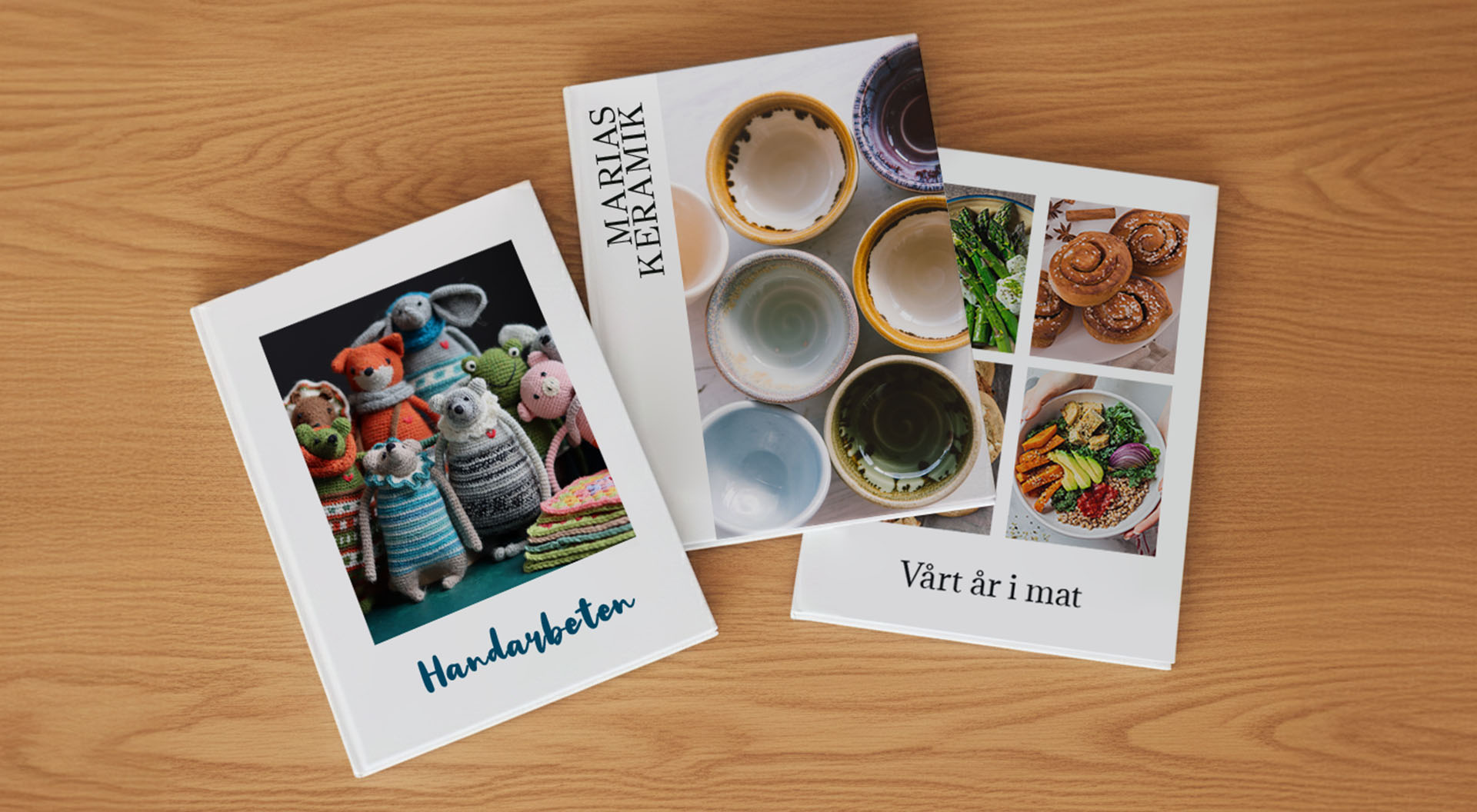 Fotoböcker om hobbyer fotograferade på ett bord