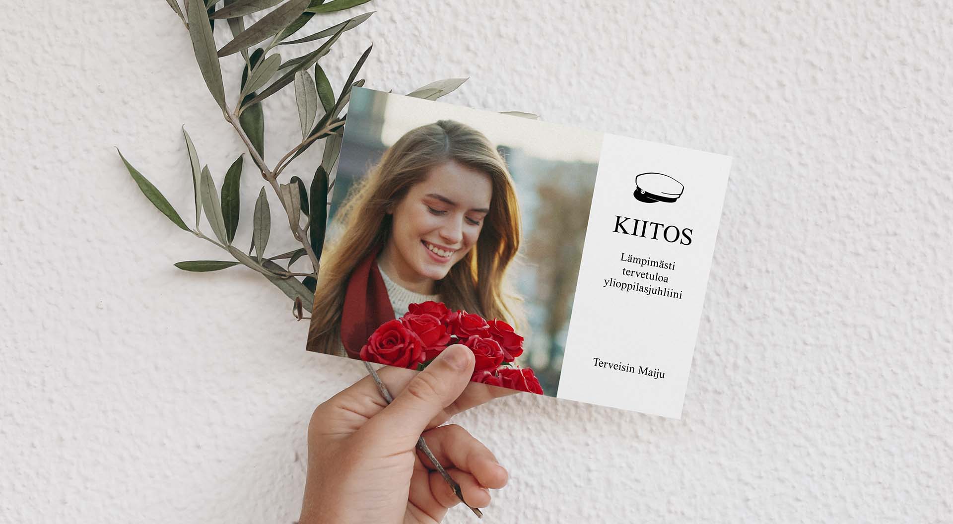 Ylioppilasjuhlien kiitoskortti ifolorin korttivalikoimasta